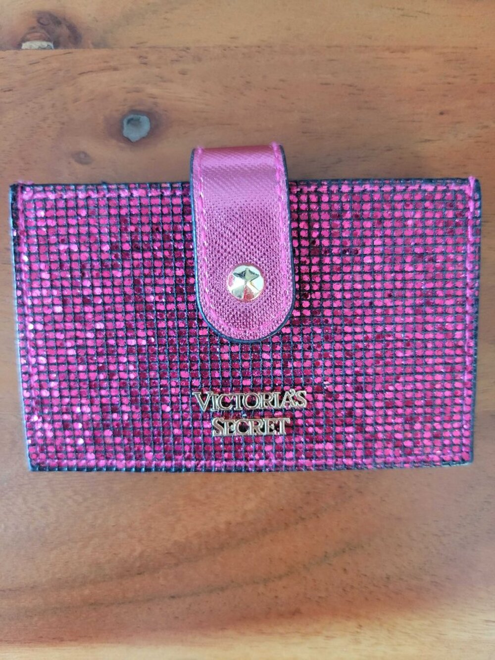 Victoria’s Secret Fuchsia Pink Sequin Sparkly Snap Tab Mini Wallet Glitzy Glam